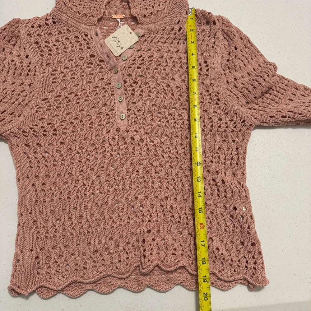Free People Pointelle Pullover in Mauve Rose